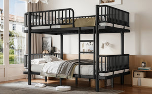 English Elm Twin Over Metal Bunk Bed with Led Lights Usb Ports Drawers and Sofa Conversion Black W5305S00070