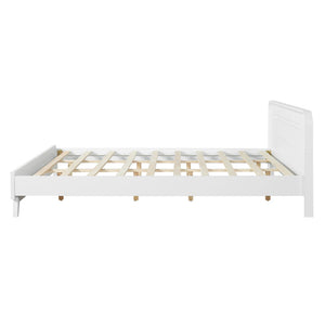 English Elm Pine Solid Wood King Bed Matte Finish Platform Frame Tall Headboard No Box Spring White N770PK291028K
