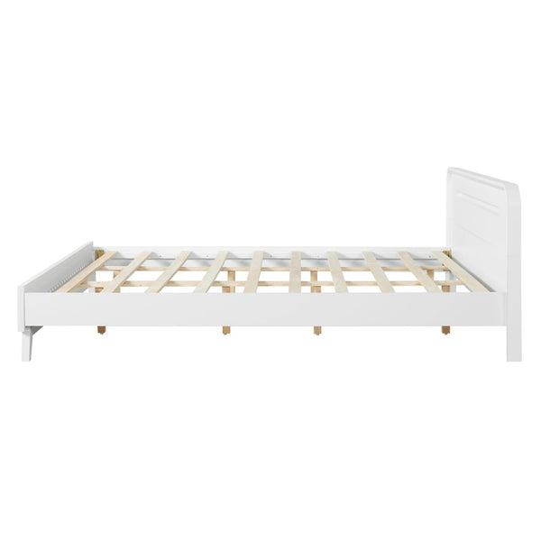 English Elm Pine Solid Wood King Bed Matte Finish Platform Frame Tall Headboard No Box Spring White N770PK291028K