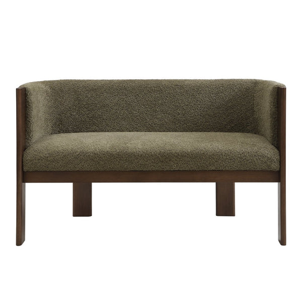 English Elm 48.5" Compact Track Arm Loveseat Rubberwood Frame Polyester Upholstery Studio Sofa Green,Walnut N771P384798L