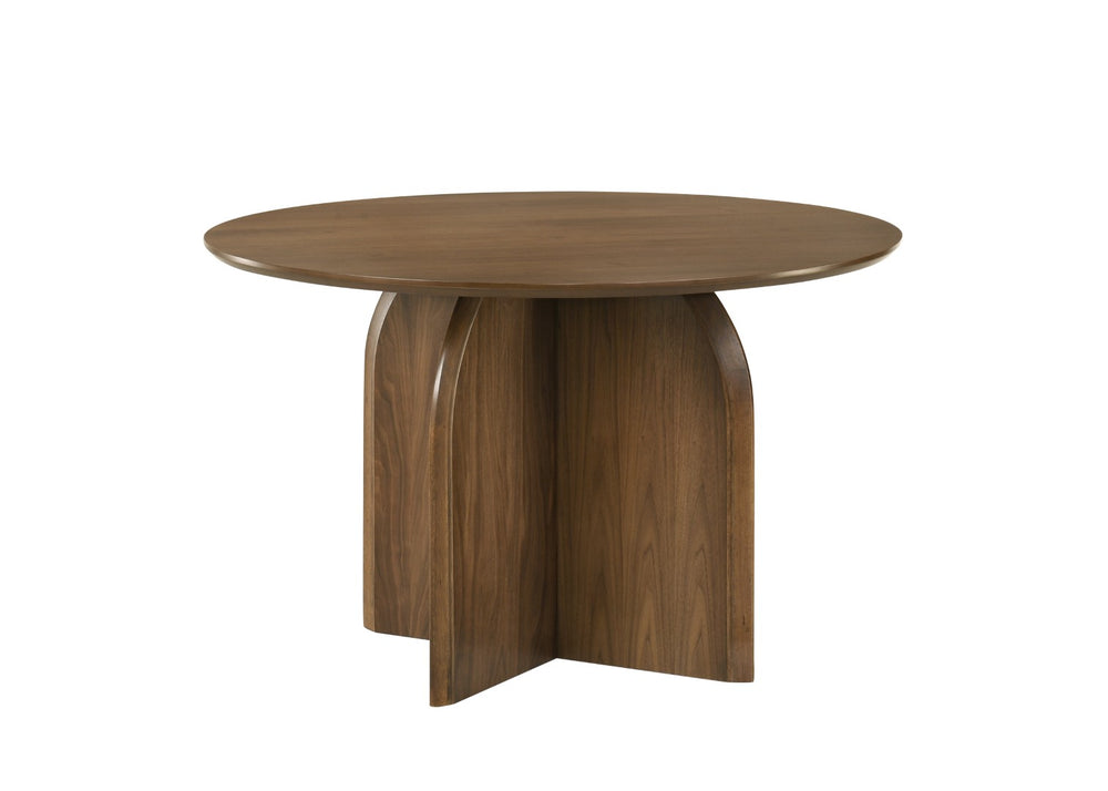 English Elm Delmon Walnut Veneer Round Dining Table Seats Four Mid-century Modern Wood Grain B2726S00580