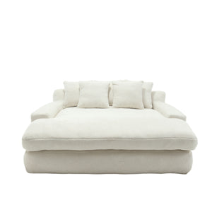 English Elm COOLMORE Chenille 2-Seater Lazy Sofa with 5 Supportive Back Pillows, Deep Seat Couch for Lounge White W395P197923