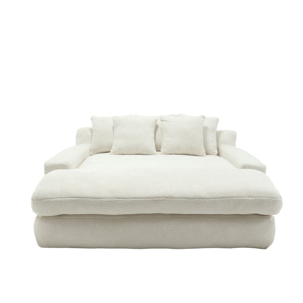 English Elm COOLMORE Chenille 2-Seater Lazy Sofa with 5 Supportive Back Pillows, Deep Seat Couch for Lounge White W395P197923