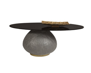 Sunpan MAEVA Contemporary Coffee Table: Sculptural Black Glass & Textured Concrete Design with Brass Accent 107185