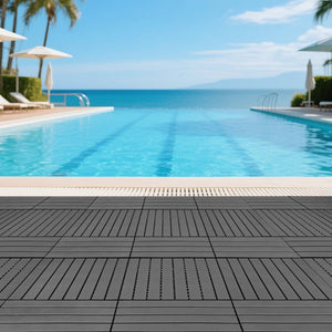 English Elm New Interlocking Polypropylene Patio Floor Tiles 44 Piece Set for Balcony Poolside Use Gray W3022P251873