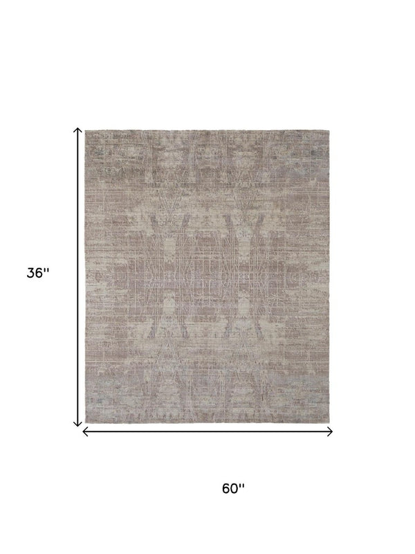 3 X 5 Abstract Wool Blend Hand Woven Area Rug in Tan Pink Gray Artisan Craft