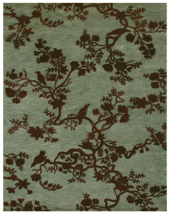 HomeRoots 3x5 Hand Knotted Wool Floral Area Rug Mid-century Artisan Craft Stain Resistant 744008
