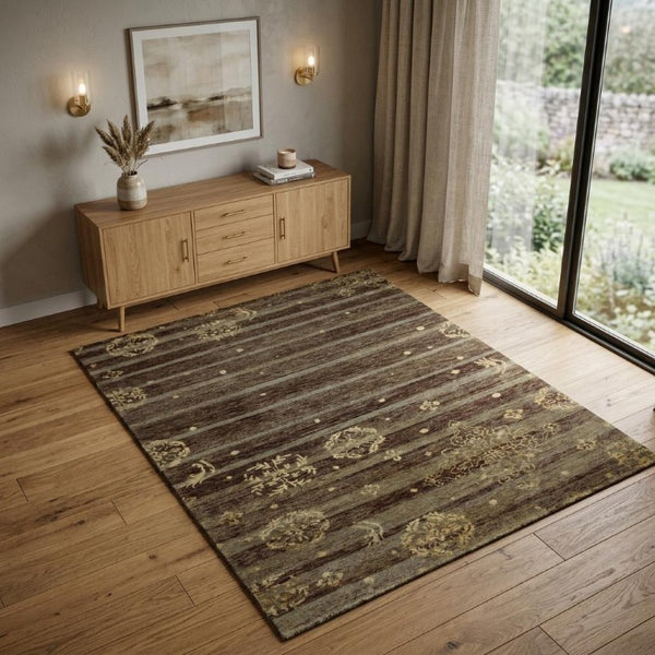 4 X 6 Wool Blend Hand Knotted Area Rug Artisan Striped Brown Tan Accent