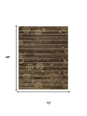 4 X 6 Wool Blend Hand Knotted Area Rug Artisan Striped Brown Tan Accent