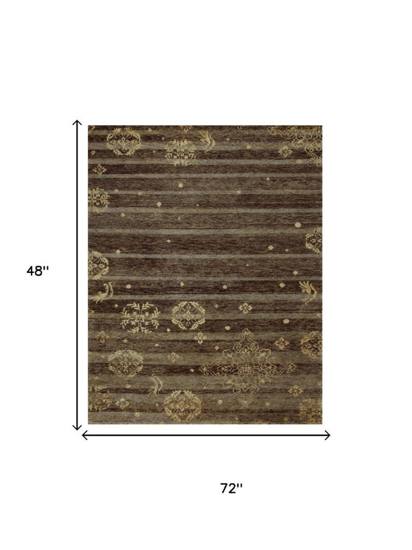 4 X 6 Wool Blend Hand Knotted Area Rug Artisan Striped Brown Tan Accent