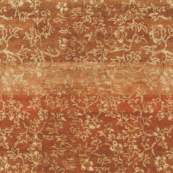 4 X 6 Hand Knotted Wool Floral Area Rug in Rich Red Orange and Gold Tones
