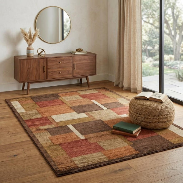 4x6 Hand Knotted Wool Blend Area Rug Mid-century Checkered Pattern for Any Room