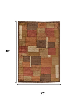 4x6 Hand Knotted Wool Blend Area Rug Mid-century Checkered Pattern for Any Room