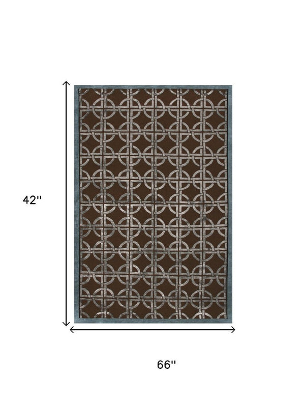 3 X 5 Hand Knotted Wool Abstract Area Rug in Brown Gray for Bedroom Entryway