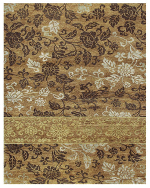 HomeRoots 4x6 Wool Blend Hand Knotted Floral Area Rug in Warm Brown Gold Tones Artisan Made 744034