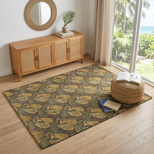 4x6 Wool Blend Hand Knotted Floral Area Rug in Brown Gold and Gray Tones