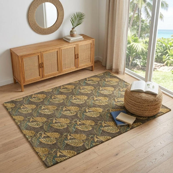 4x6 Wool Blend Hand Knotted Floral Area Rug in Brown Gold and Gray Tones