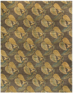 4x6 Wool Blend Hand Knotted Floral Area Rug in Brown Gold and Gray Tones