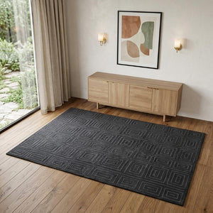 4x6 Hand Knotted Wool Geometric Area Rug in Gray Stain Resistant Artisan Craft