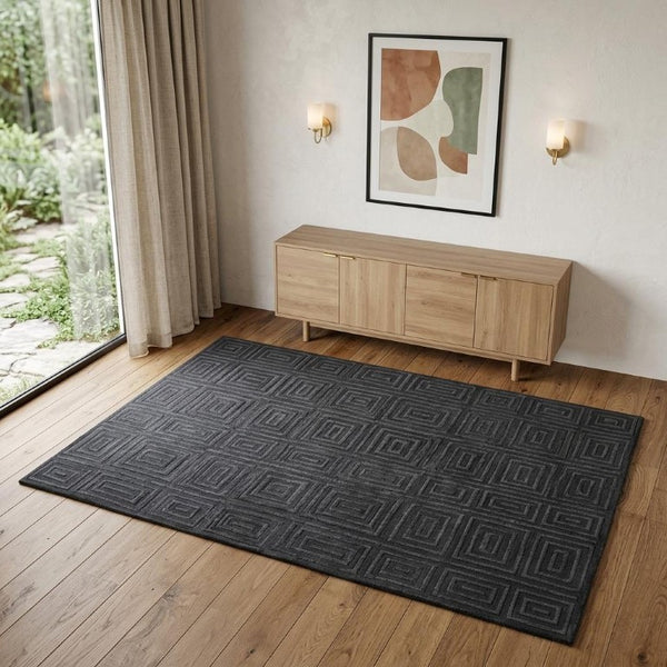 4x6 Hand Knotted Wool Geometric Area Rug in Gray Stain Resistant Artisan Craft