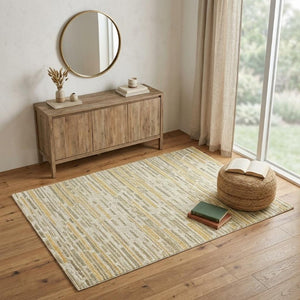 4 X 6 Ivory Striped Wool Blend Hand Knotted Rug Artisan Crafted Boho Accent