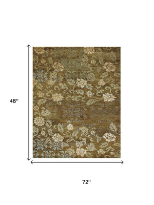 4 X 6 Hand Knotted Wool Blend Floral Area Rug Artisan Crafted Bedroom Accent