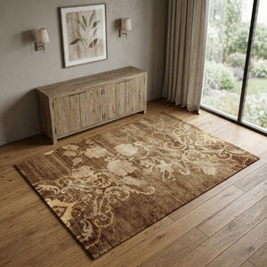 4 X 6 Hand Knotted Wool Blend Area Rug with Floral Pattern for Bedroom Entry