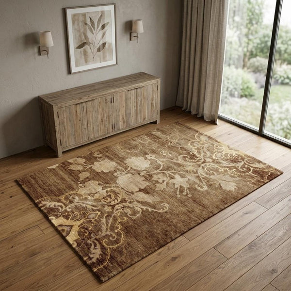 4 X 6 Hand Knotted Wool Blend Area Rug with Floral Pattern for Bedroom Entry