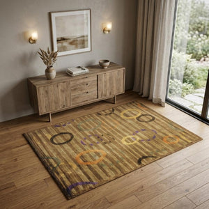 4 X 6 Hand Knotted Wool Blend Area Rug Striped Artisan Weave for Bedroom Entry
