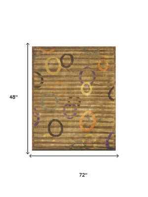 4 X 6 Hand Knotted Wool Blend Area Rug Striped Artisan Weave for Bedroom Entry