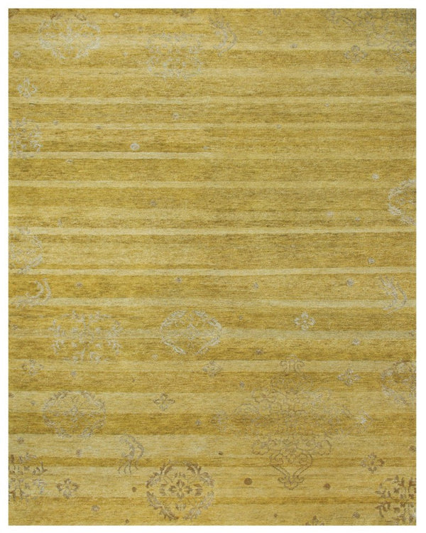 HomeRoots 4x6 Hand Knotted Wool Blend Area Rug in Gold Striped Artisan Weave for Any Room 744054