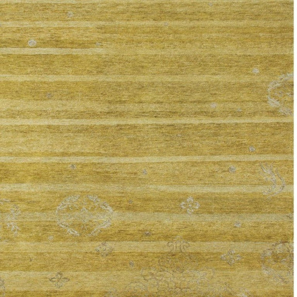 4x6 Hand Knotted Wool Blend Area Rug in Gold Striped Artisan Weave for Any Room
