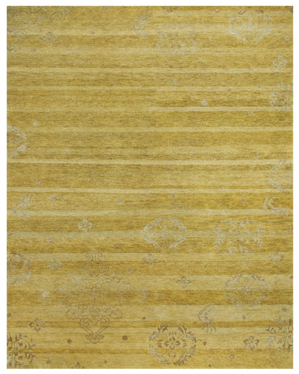 4x6 Hand Knotted Wool Blend Area Rug in Gold Striped Artisan Weave for Any Room
