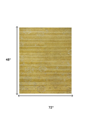 4x6 Hand Knotted Wool Blend Area Rug in Gold Striped Artisan Weave for Any Room