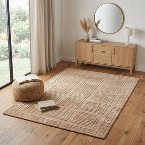 4x6 Hand Knotted Wool Area Rug Geometric Tan Gold Stain Resistant Artisan Made