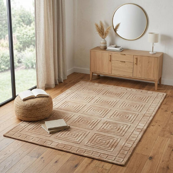 4x6 Hand Knotted Wool Area Rug Geometric Tan Gold Stain Resistant Artisan Made