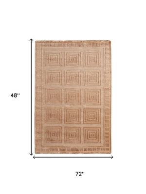 4x6 Hand Knotted Wool Area Rug Geometric Tan Gold Stain Resistant Artisan Made