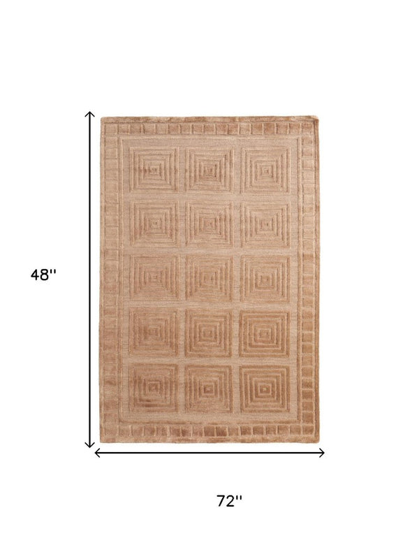4x6 Hand Knotted Wool Area Rug Geometric Tan Gold Stain Resistant Artisan Made
