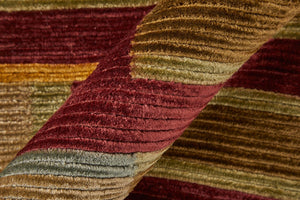 4 X 6 Hand Knotted Wool Blend Area Rug Artisan Striped Gold Green Red Accent