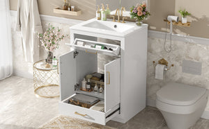English Elm 24" Bathroom Vanity With Integrated Ceramic Sink, Sleek Storage Cabinet & Easy Assembly For Style N710P341037K