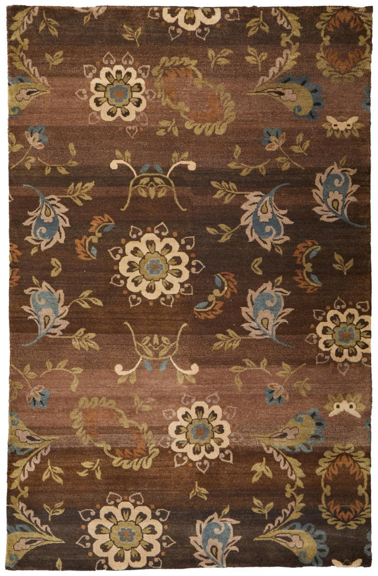 HomeRoots 4x6 Hand Knotted Wool Floral Area Rug Stain Resistant Artisan Crafted Traditional 744069