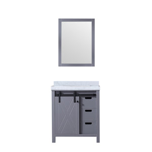 English Elm Dark Grey Bath Vanity Set With Carrara Marble Countertop & Framed Mirror - Stylish Storage Solution B2731S00712