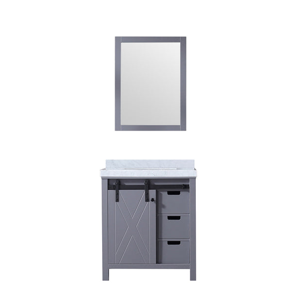 English Elm Dark Grey Bath Vanity Set With Carrara Marble Countertop & Framed Mirror - Stylish Storage Solution B2731S00712