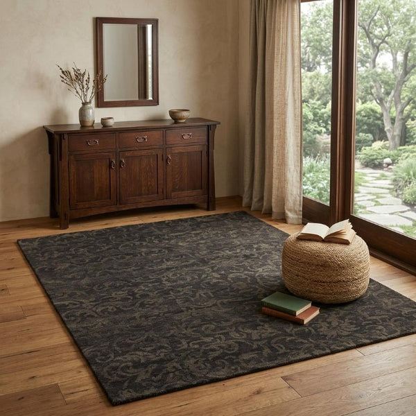 4 X 6 Hand Knotted Wool Floral Area Rug Artisan Crafted Stain Resistant Brown