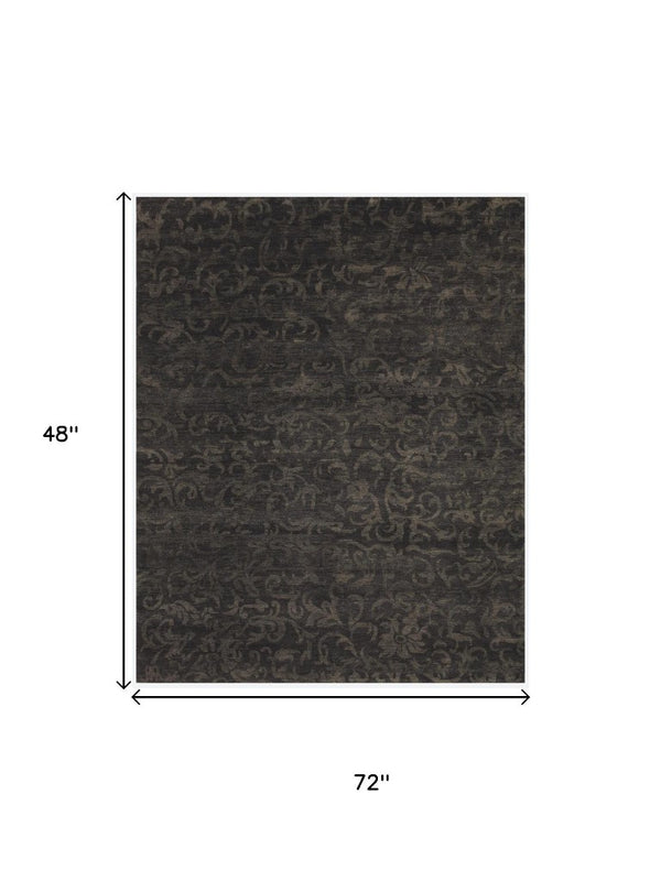 4 X 6 Hand Knotted Wool Floral Area Rug Artisan Crafted Stain Resistant Brown