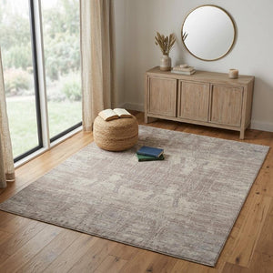 4 X 6 Hand Woven Wool Blend Abstract Area Rug in Tan Pink Gray Tones