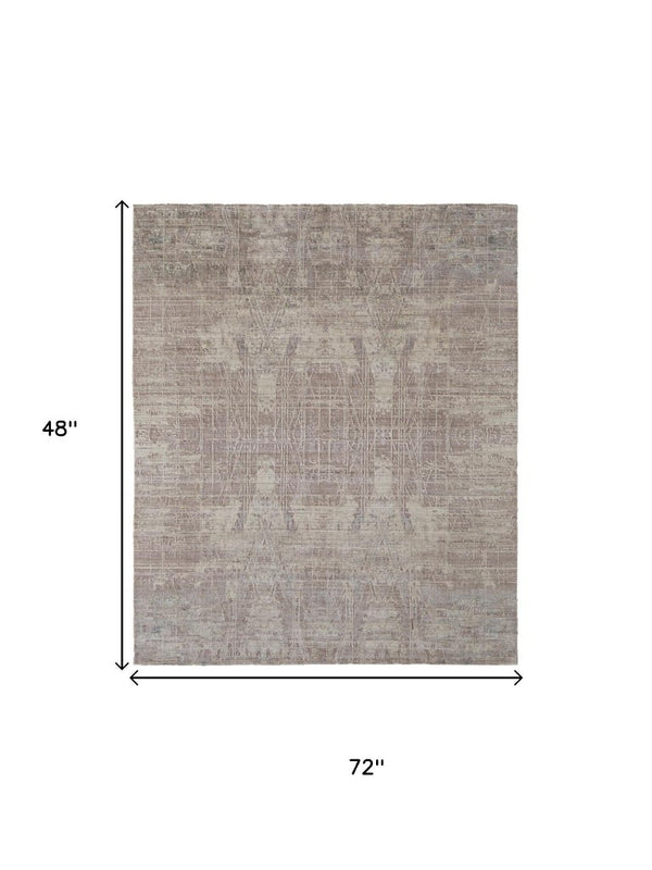 4 X 6 Hand Woven Wool Blend Abstract Area Rug in Tan Pink Gray Tones