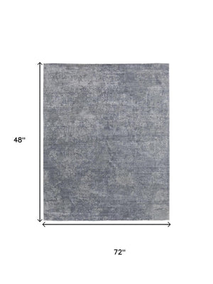 4x6 Hand Woven Wool Blend Area Rug Ombre Blue Gray Artisan Craft for Bedroom