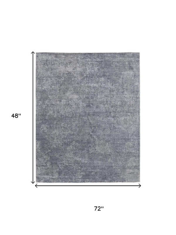 4x6 Hand Woven Wool Blend Area Rug Ombre Blue Gray Artisan Craft for Bedroom