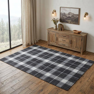 4x6 Hand Loomed Plaid Area Rug Stain Resistant Polyester for Bedroom or Entryway